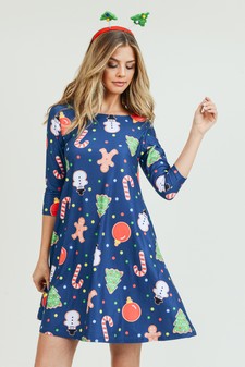 Women's Gingerbread Cookie Print A-Line Dress style 8