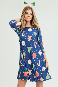Women's Gingerbread Cookie Print A-Line Dress style 9
