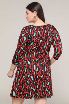 Women's Green/Red Leopard Print A-Line Dress style 3