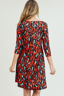 Women's Green/Red Leopard Print A-Line Dress style 4