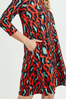Women's Green/Red Leopard Print A-Line Dress style 6