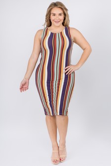 Women’s Sleeveless Multicolored Striped Bodycon Dress style 4