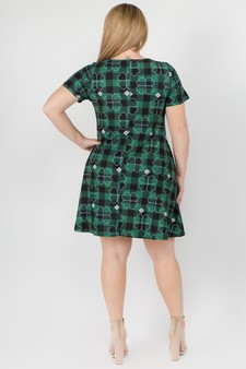 Women's Plaid Clover Print Dress with Pockets (XL only) style 2