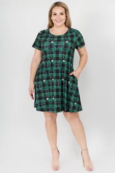 Women's Plaid Clover Print Dress with Pockets style 4