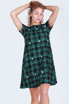 Women's Plaid Clover Print Dress with Pockets style 2