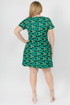 Women's 4-Leaf Clover Print Dress with Pockets (XL only) style 2