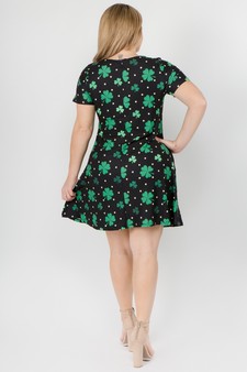 Women's Polka Dots and Clovers Print Dress with Pockets (XL only) style 2