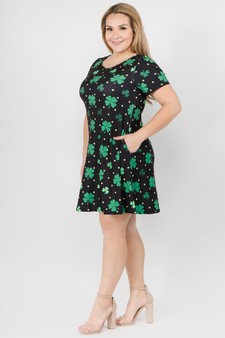 Women's Polka Dots and Clovers Print Dress with Pockets - style 2
