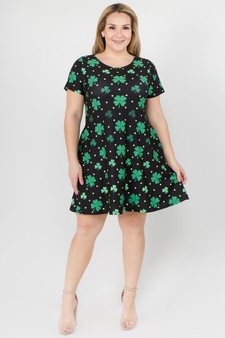 Women's Polka Dots and Clovers Print Dress with Pockets - style 4