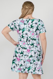 Women's Aqua Floral Blossom Dress with Pockets style 3