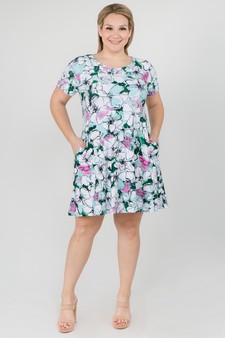 Women's Aqua Floral Blossom Dress with Pockets style 4