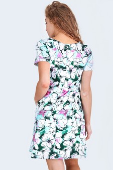 Women's Aqua Floral Blossom Dress with Pockets style 2