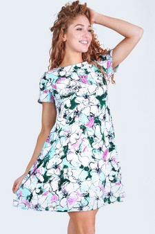 Women's Aqua Floral Blossom Dress with Pockets style 6