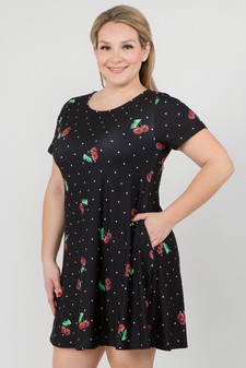 Women's Sweet Cherry Print Dress with Pockets style 2