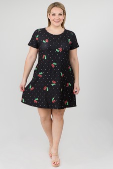 Women's Sweet Cherry Print Dress with Pockets style 4