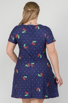 Women's Sweet Cherry Print Dress with Pockets style 3