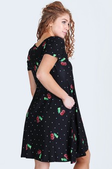 Women's Sweet Cherry Print Dress with Pockets style 3