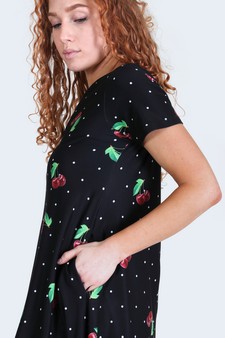 Women's Sweet Cherry Print Dress with Pockets style 4