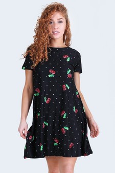 Women's Sweet Cherry Print Dress with Pockets style 5