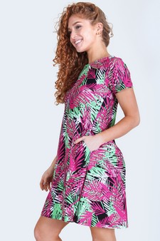 Women's Multi Colored Palm Leaf Dress with Pockets style 2