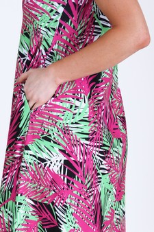 Women's Multi Colored Palm Leaf Dress with Pockets style 4