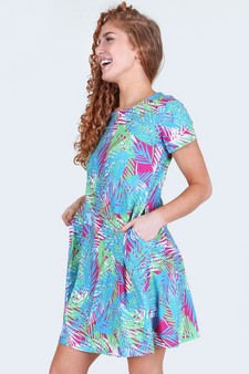 Women's Multi Colored Palm Leaf Dress with Pockets style 2