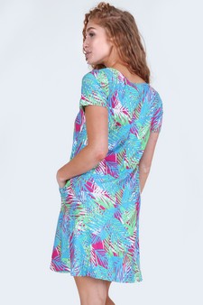 Women's Multi Colored Palm Leaf Dress with Pockets style 3