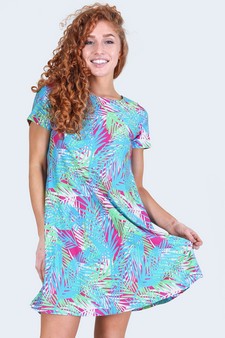 Women's Multi Colored Palm Leaf Dress with Pockets style 5