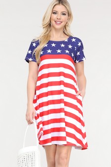 Women's Flag Day Short Sleeve Dress with Pockets style 5