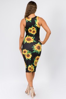 Women's Crew Neck Sunflower Bodycon Midi Dress style 3