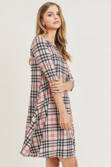 Women's Plaid 3/4 Sleeve A-Line Dress (Large only) style 2