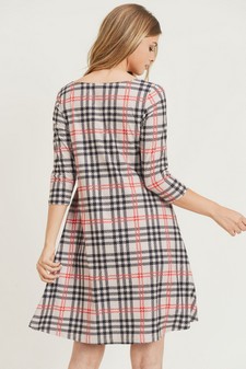 Women's Plaid 3/4 Sleeve A-Line Dress (Large only) style 4