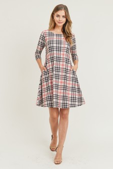 Women's Plaid 3/4 Sleeve A-Line Dress (Large only) style 5