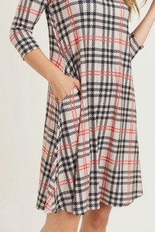 Women's Plaid 3/4 Sleeve A-Line Dress (Large only) style 7