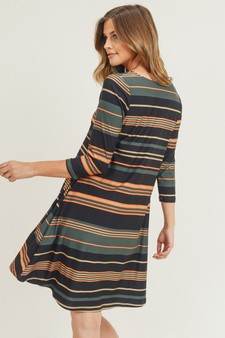 Women's Multi-Striped Swing Dress with Pockets style 3