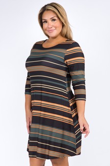 Women's Multi-Striped Swing Dress with Pockets style 2