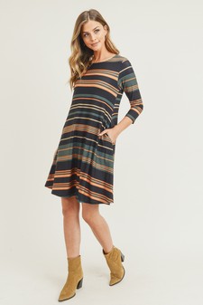 Women's Multi-Striped Swing Dress with Pockets style 8