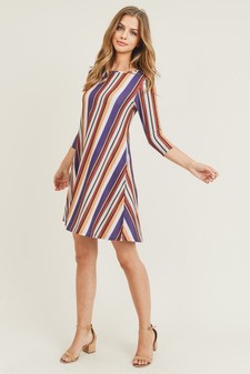 Women's Multi-Striped Swing Dress with Pockets style 7
