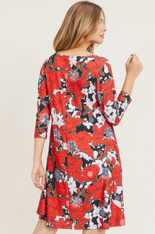 Women's Snowflake & Poinsettia Print 3/4 Sleeve Dress (Medium only) style 6