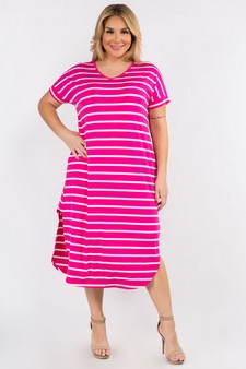 Women's Striped Curved Hem Midi Dress with Pockets style 4