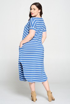 Women's Striped Curved Hem Midi Dress with Pockets style 6
