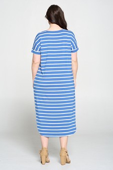 Women's Striped Curved Hem Midi Dress with Pockets style 7