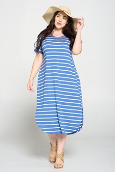 Women's Striped Curved Hem Midi Dress with Pockets style 8