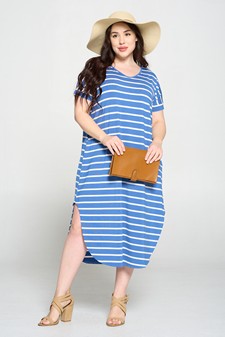 Women's Striped Curved Hem Midi Dress with Pockets style 9