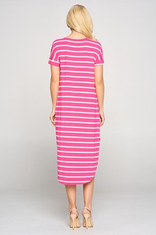 Women's Striped Curved Hem Midi Dress with Pockets style 5