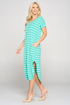 Women's Striped Curved Hem Midi Dress with Pockets style 3