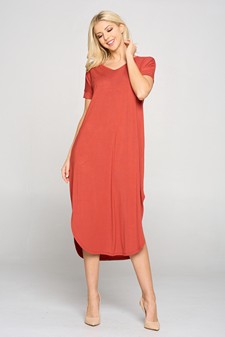Women's Casual Curved Hem Midi Dress with Pockets style 3