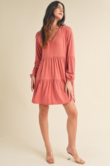 Women’s V-neck Tiered Ribbed Flowy Dress style 5