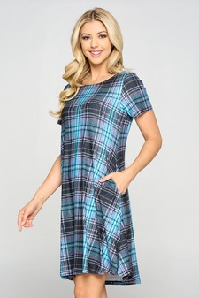 Women's Plaid Short Sleeve A-Line Dress style 2