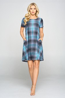 Women's Plaid Short Sleeve A-Line Dress style 5